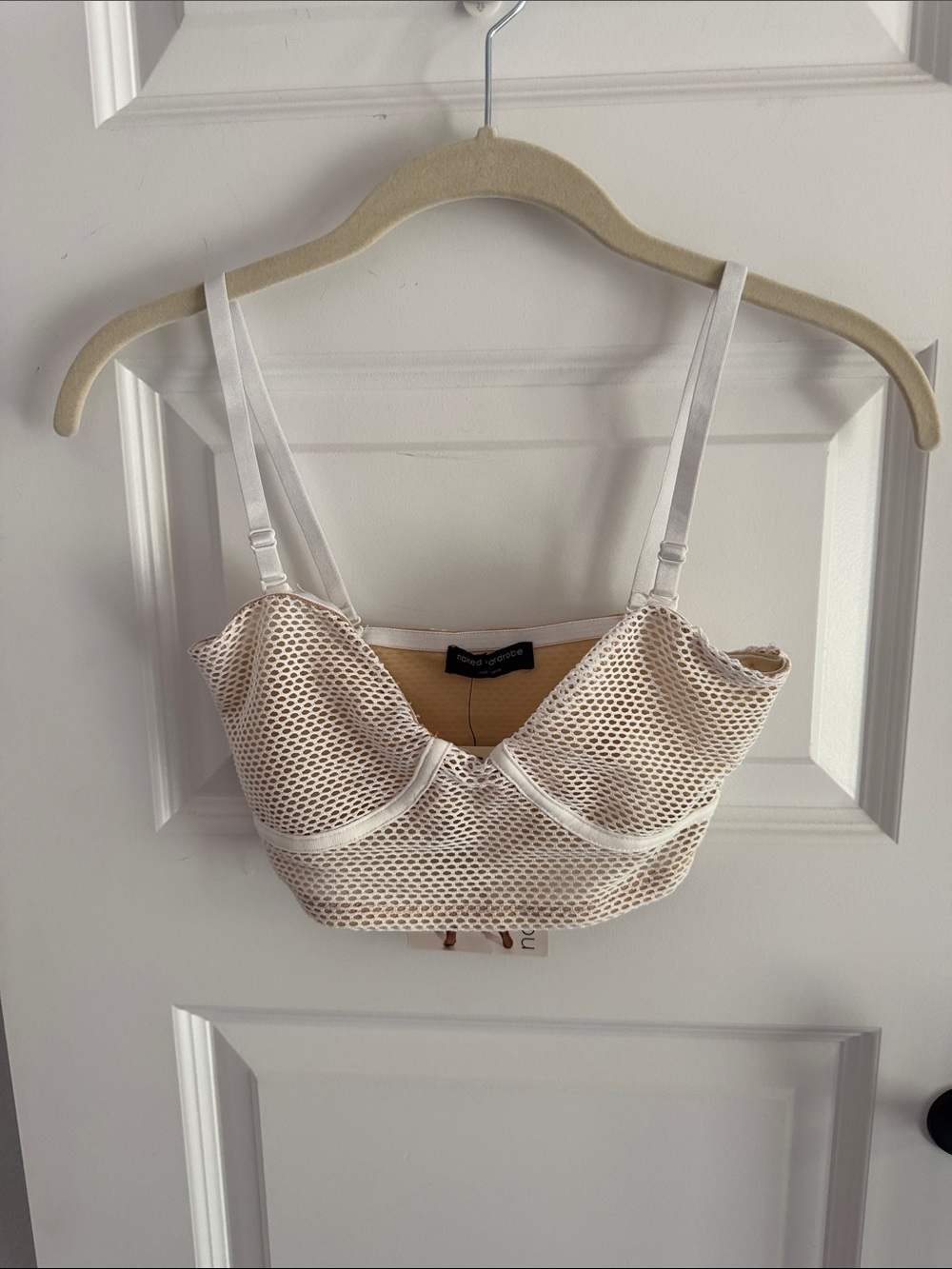 Naked Wardrobe Mesh Bralette Crop Top in Cream XS